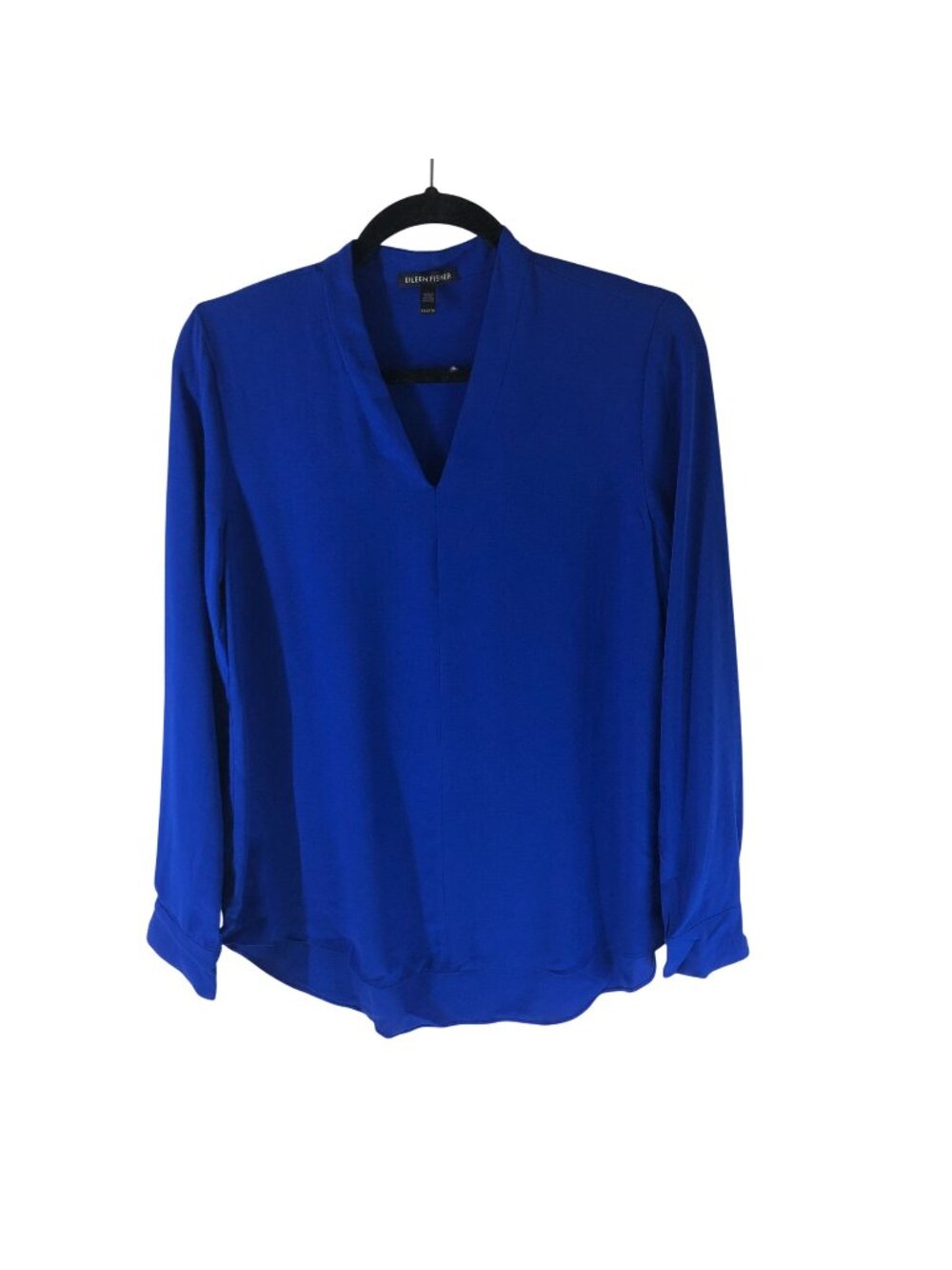 Eileen Fisher Womens Long-Sleeve Silk Blouse Cobalt Blue XXS V Neck